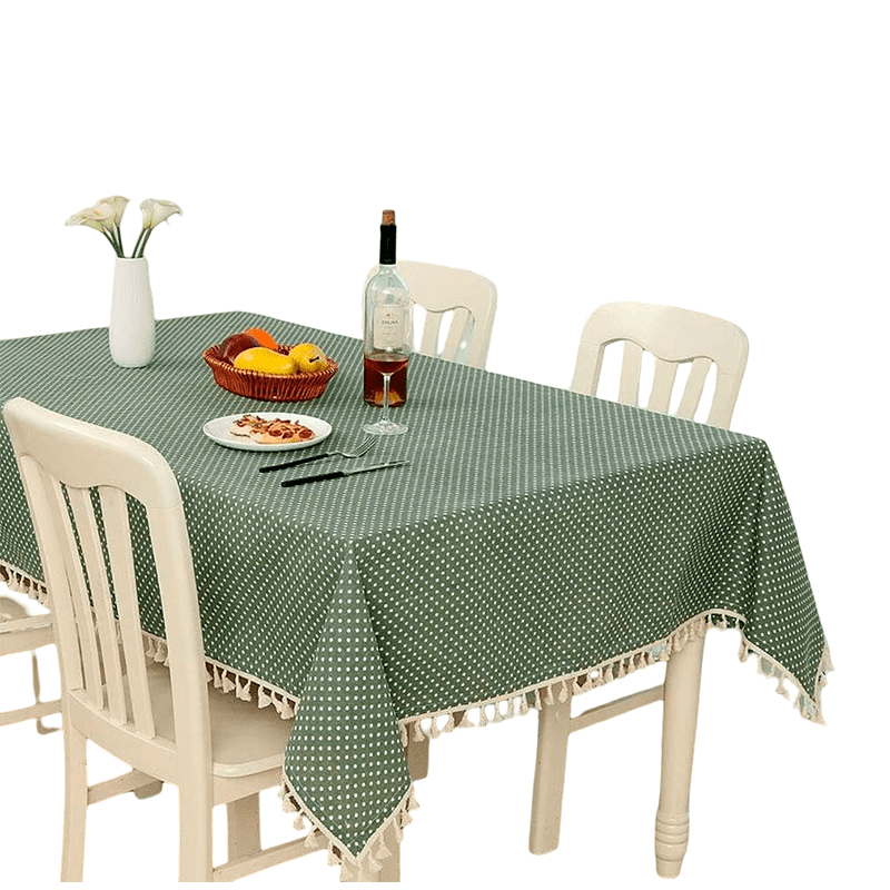 Wakeshome - Mantel Rectangular Mantel De Mesa Borla Algodón 120x160cm Verde Con Lineas