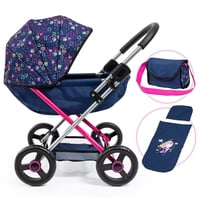 Cochecito De Juguete Bayer Pram Cosy Corazones Azul Y Rosa Con Manta Y Bolsa