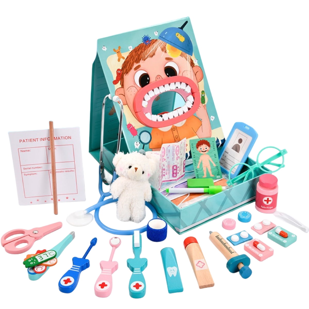 Otuti - Maleta Juegos Doctor Dentista Con Accesorios Juguete Madera