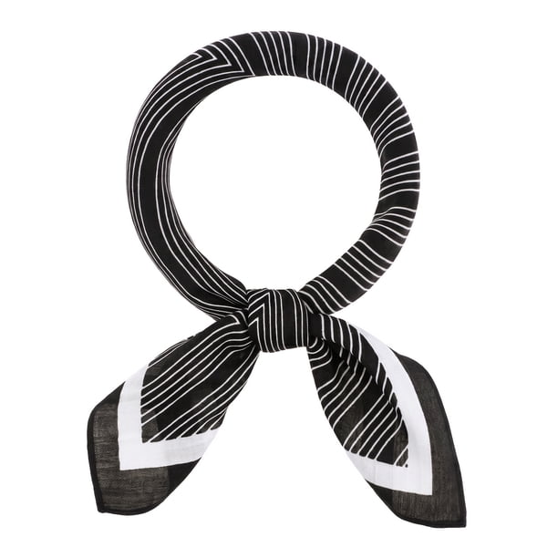 INSPIRE CHIC Bufandas Cuadradas con Estampado de Rayas para Mujeres, 25.6" Diadema de Color Contraste Pañuelo para el Cuello 2-Negro 25.6x25.6"