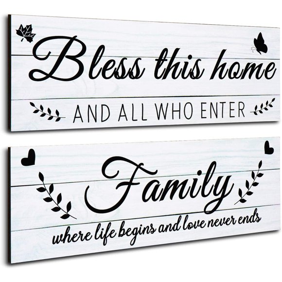 Carteles de Madera Jetec Bless This Home Rústicos 35 x 12 cm, 2 Unidades