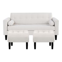 Bodevir - Sofa Retro 3C + 2 Pouf Felpa 00 Crudo