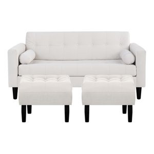 Bodevir - Sofa Retro 3C + 2 Pouf Felpa 00 Crudo