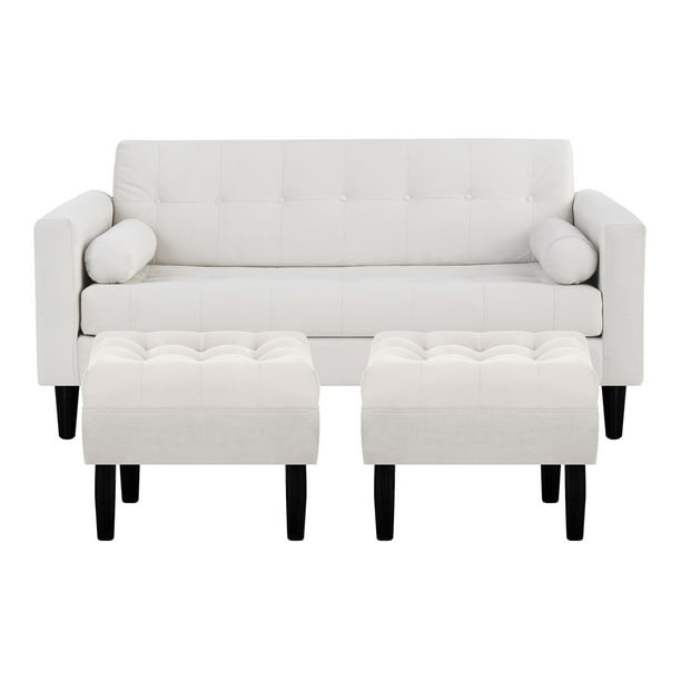 Sofa Retro 3c + 2 Pouf Felpa 00 Crudo