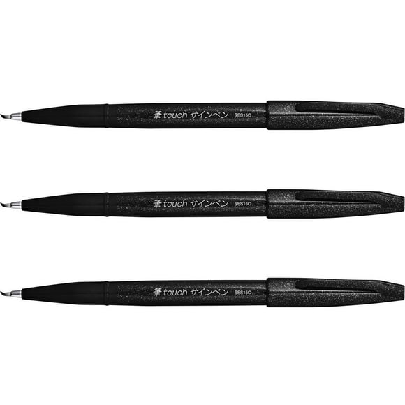 Lápiz Pentel Fude Touch Sign negro con trazo de pincel SES15C-A x3