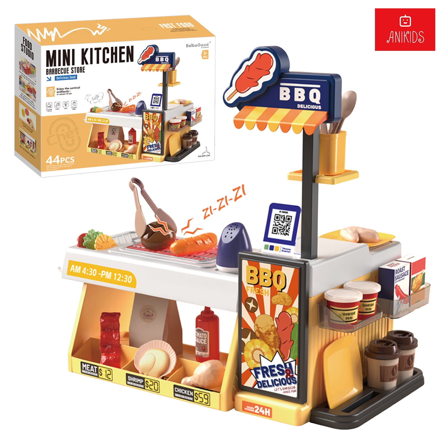 Anikids - Juguete Cocinar Bbq Parrilla 44 Piezas Con Luz Sonido Niños