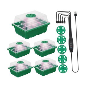 Ioensy - Juego De 5 Bandejas Para Iniciar Semillas Con Luz De Cultivo Para Interiores, Reutilizables, Profesionales, Con Atenuación Verde