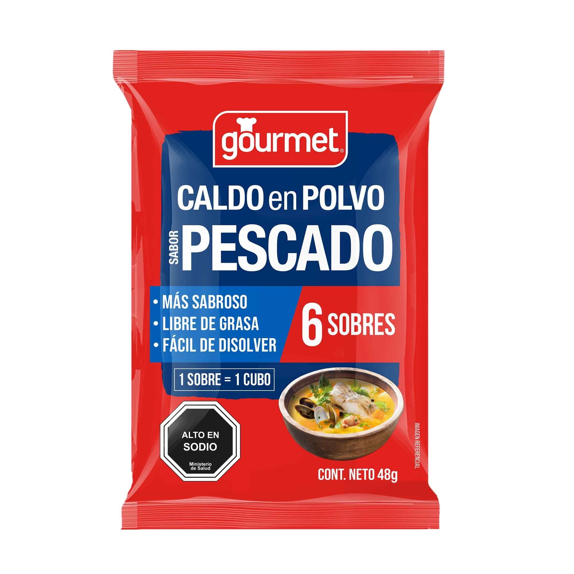 Caldo En Polvo Sabor Pescado (6 Sobres) Bolsa 48 g Gourmet