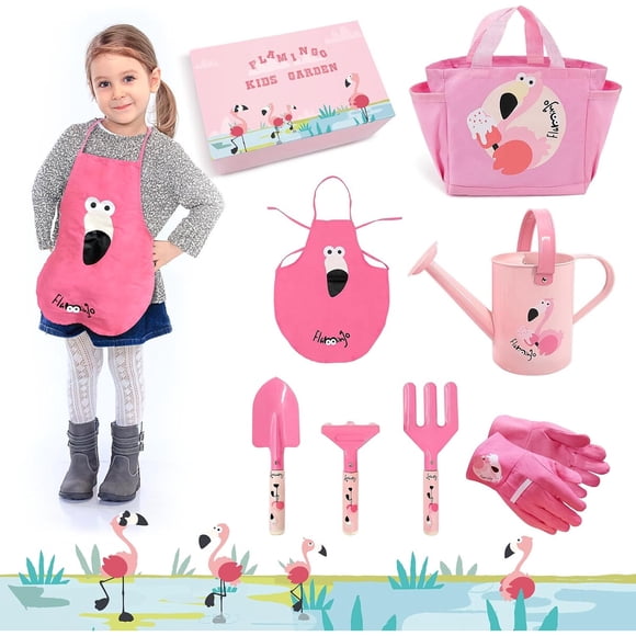 Set Jardín Infantil Altdorff Flamenco Rosa 7 Piezas Metal y Madera