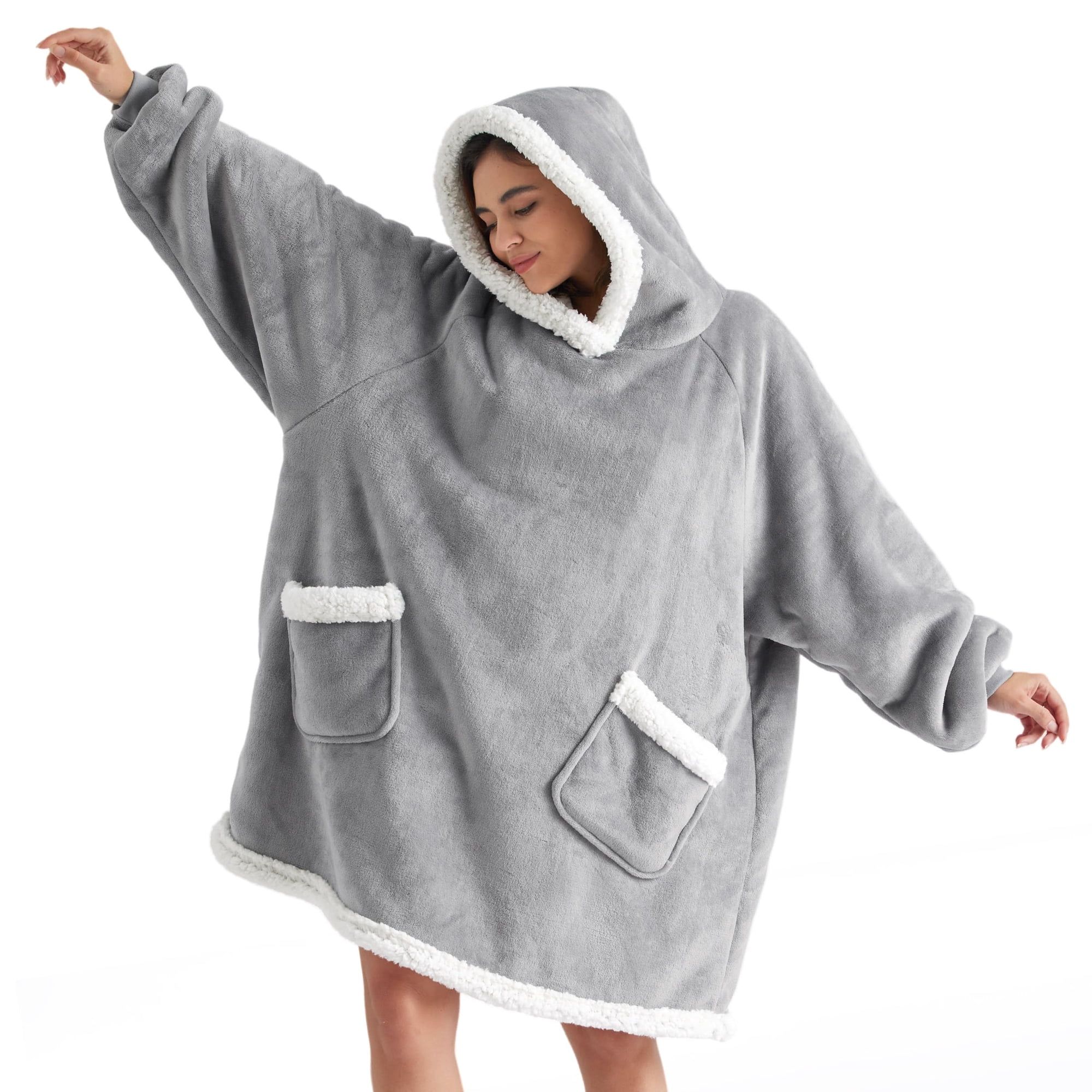 Bedsure - Sudadera Con Capucha Para Adultos Y Niños, Forro Sherpa, Color Gris