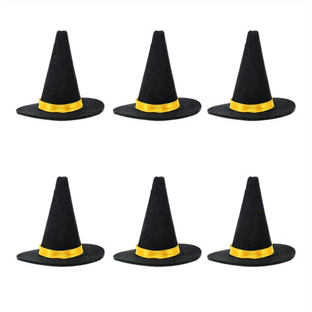 6pcs Black Witch Hat Wine Bottle Decor - DIY Craft for Halloween Party and Home Bar Decoration