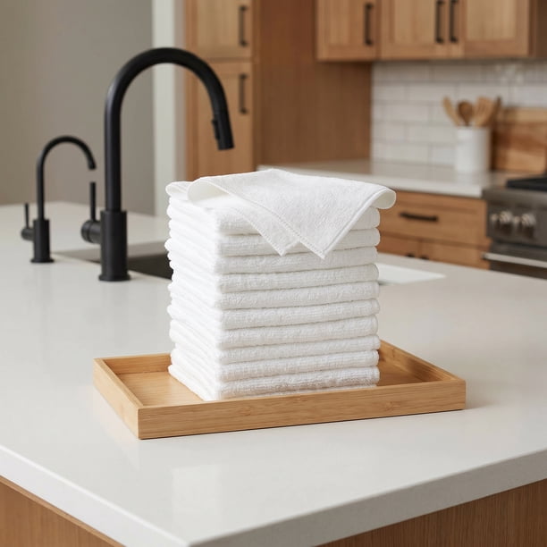 REGALWOVEN Paquete de 12 Paños de Cocina Suaves y Absorbentes Toallas de Cocina Blancas 7" x 9"
