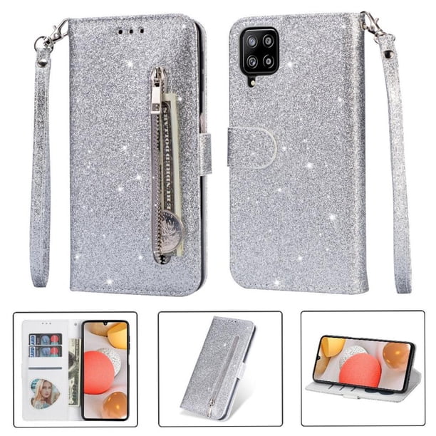 Funda para FOXDOCK Elegante funda Samsung Galaxy A12 5G Glitter con cremallera-Ideal para el uso diario