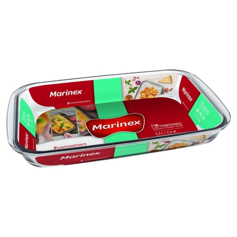 Marinex - Fuente Asadera Rectangular De Vidrio Mediana 2.2L 1 Pieza Transparente