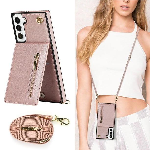 Crossbody Wallet Case Case For Samsung Galaxy S23 S22 Plus Note 20 Ultra With Card Slot Holder, Magnetic Flip Folio Purse Case, PU Leather Zipper Handbag With Detachable Lanyard Strap