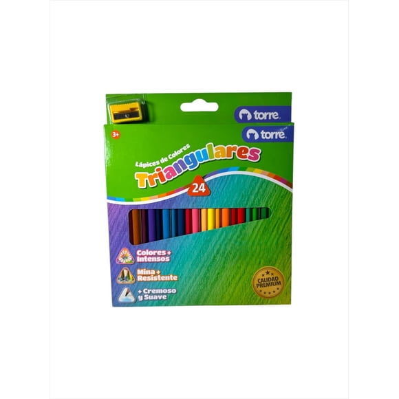 Lapices de Colores Triangulares 24 Unidades + Sacapuntas
