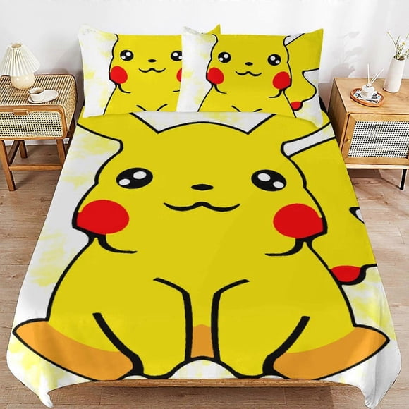 Pi--chu Bed Duvet Cover Microfiber Bedding Se3D Printed Lightweight3 Piece Comforter Se