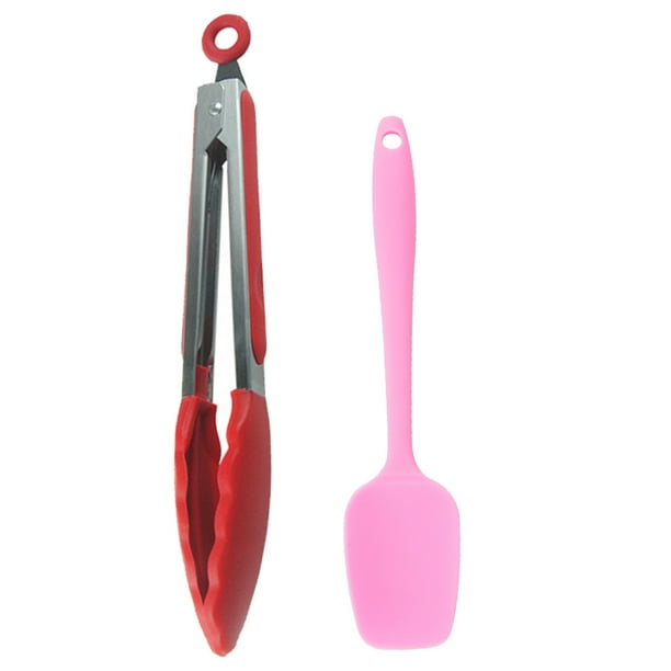 Juego de 2 utensilios de cocina de silicona con mangos redondeados de cobre.