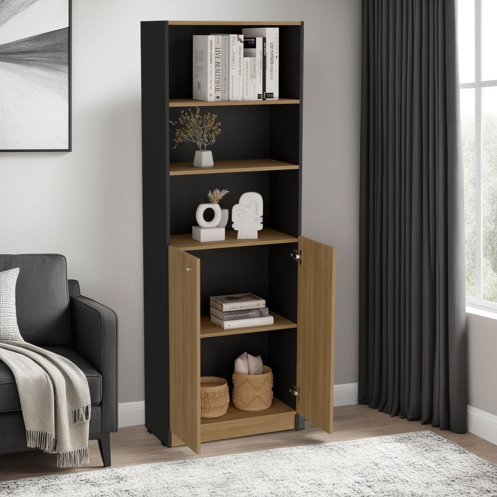 Tuhome - Estante 2 Puertas Home E4 180,6x62,8x29,9 Cm Wengue Y Fresno
