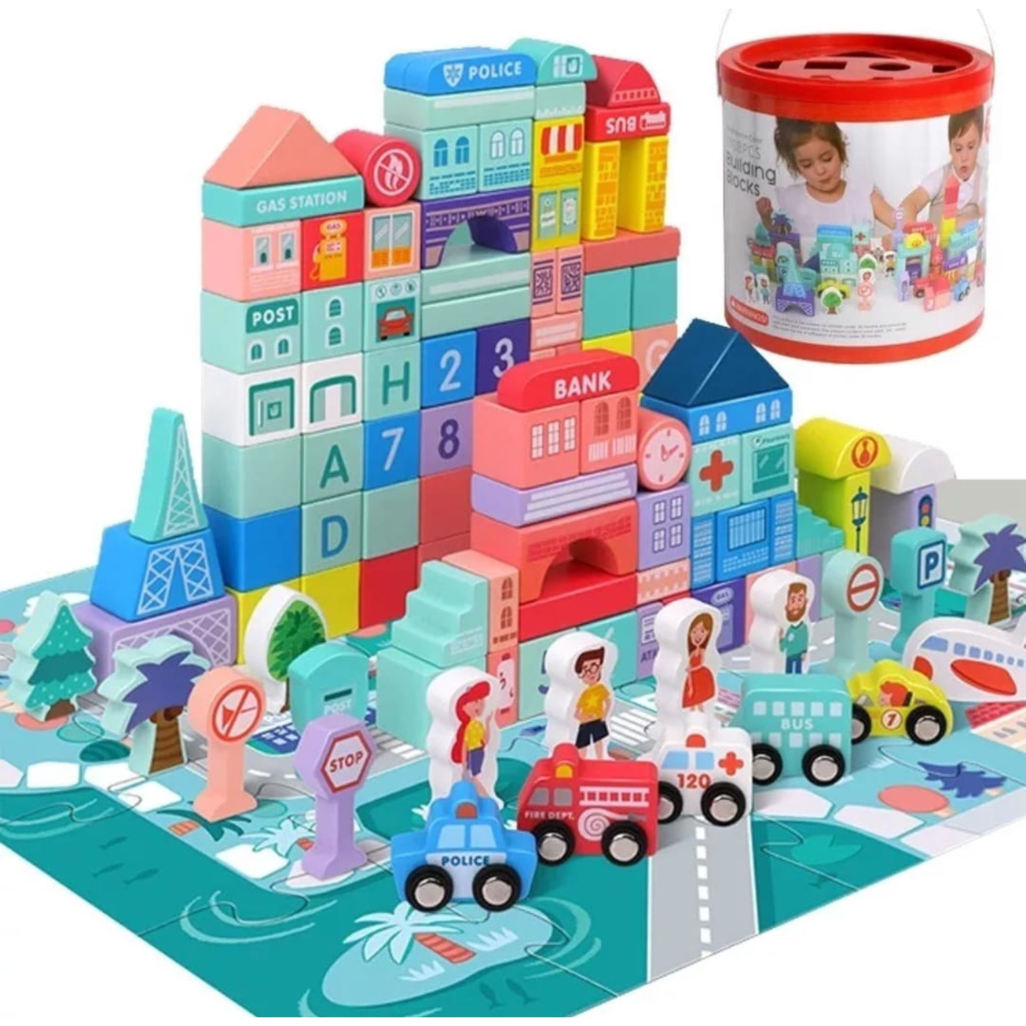 Nachin - Juguete Didáctico Ciudad Bloques Construcción Madera Niños