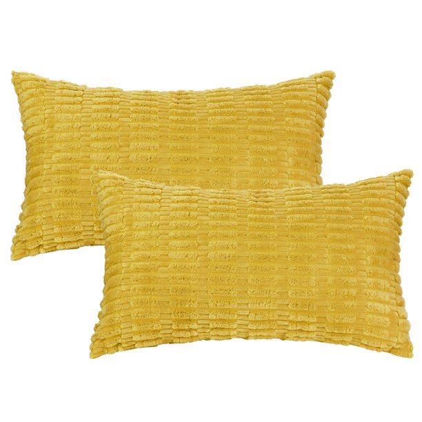 Funda de cojín decorativa de pana REGALWOVEN, fundas de cojín a rayas suaves bohemias amarillas 12" x 20"
