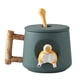 thumbnail image 1 of Taza de café de cerámica, taza con patrón de animal Shiba Inu 3D, mango de diseño de madera interesante y cuchara a juego, muy adecuada para regalos-420 ml., 1 of 5