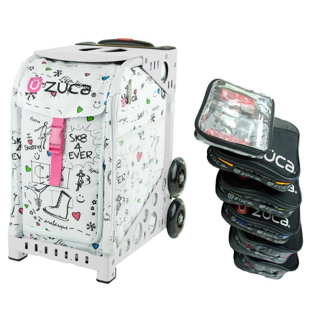 Bolsa Con Ruedas Zuca Sk8 Sport Con Marco Blanco, 5 Bolsas Y Artículos De Aseo