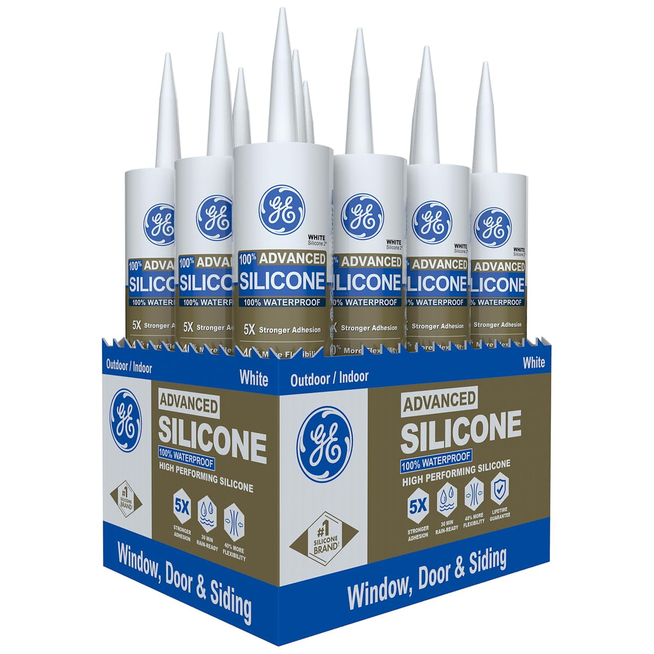Ge Sealants & Adhesives - Sellador De Silicona Ge Advanced Para Ventanas Y Puertas, 300 Ml, Blanco, 12 Unidades