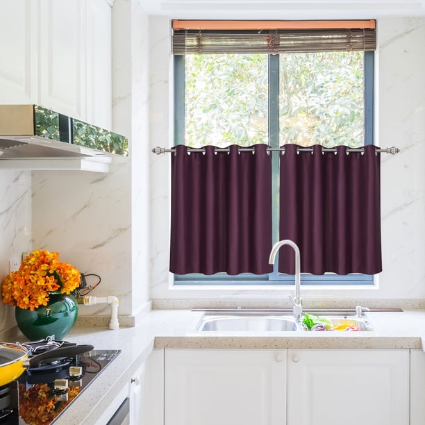REGALWOVEN 2 piezas de panel de cortina pequeña para ventana de bloqueo de cocina, burdeos 52 x 36 pulgadas