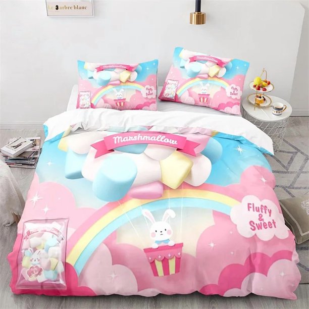 Cartoon Animal Duvet Cover Cute Rainbow Rabbit Bedding Set Microfiber Wildlife Quilt Cover Size For Girls Boys Kawaii Room Bed Sheets