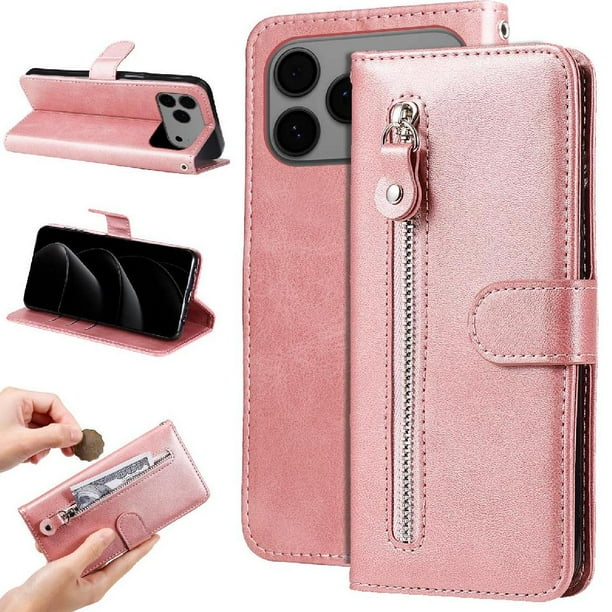 Funda con Cremallera para iPhone 17 Pro Max, Carcasa Cartera de Cuero PU con Soporte y Tarjetero