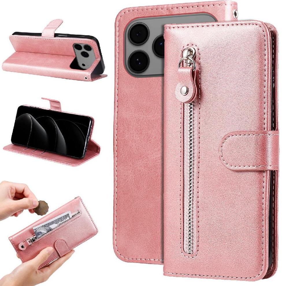 Gangxun - Funda Con Cremallera Para Iphone 17 Pro Max, Carcasa Cartera De Cuero Pu Con Soporte Y Tarjetero