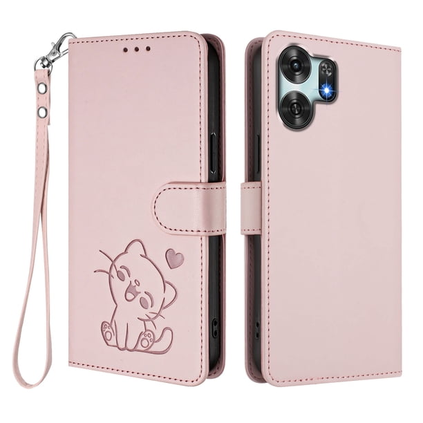 Funda Billetera con Relieve de Gato para Honor X6D, Rosa