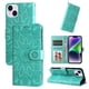 thumbnail image 3 of Funda tipo cartera FOXDOCK para iPhone 15 Plus , diseño girasol en relieve, cuero PU, cierre magnético, soporte y tarjetero, 3 of 5