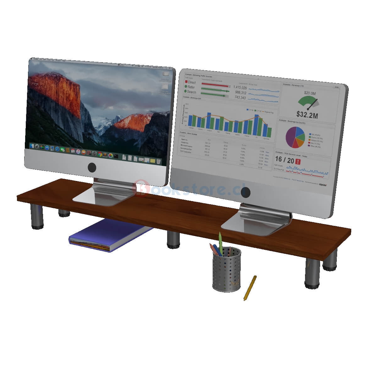 Bookstore - Base Para Monitor Doble - Cerezo