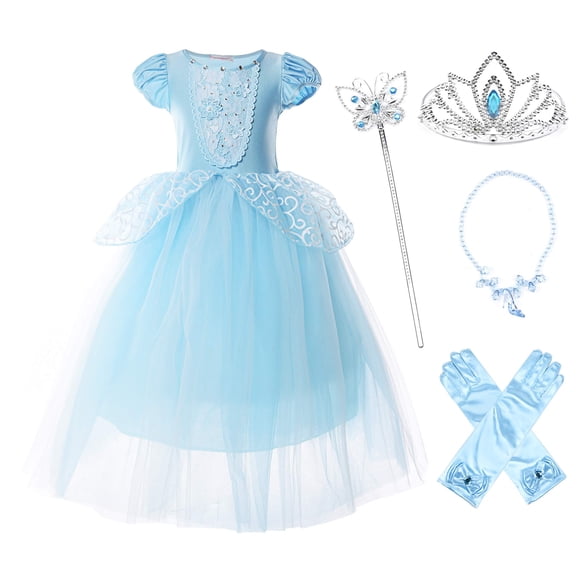Vestido de princesa Costume JerrisApparel para niñas, 4T, azul con acceso.