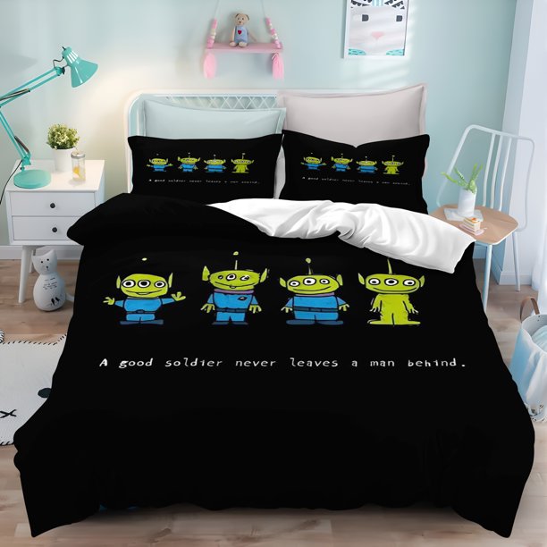v1716 Bed Sheets Alien Duvet Cover Cartoon -Piece Set Three-eyed Boy Children Cute Polyester Soft Breathable Comforter Animation Bedding 3-Piece Bedding Set (1 Duvet Cover + 2 Pillow Shams) Bed Sheets