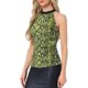 thumbnail image 2 of INSPIRE CHIC Top de Tirantes de Cuello Halter Ajustado Casual para Fiesta con Cintura Fruncida Estampado Verde-Serpiente para Mujer XS, 2 of 5
