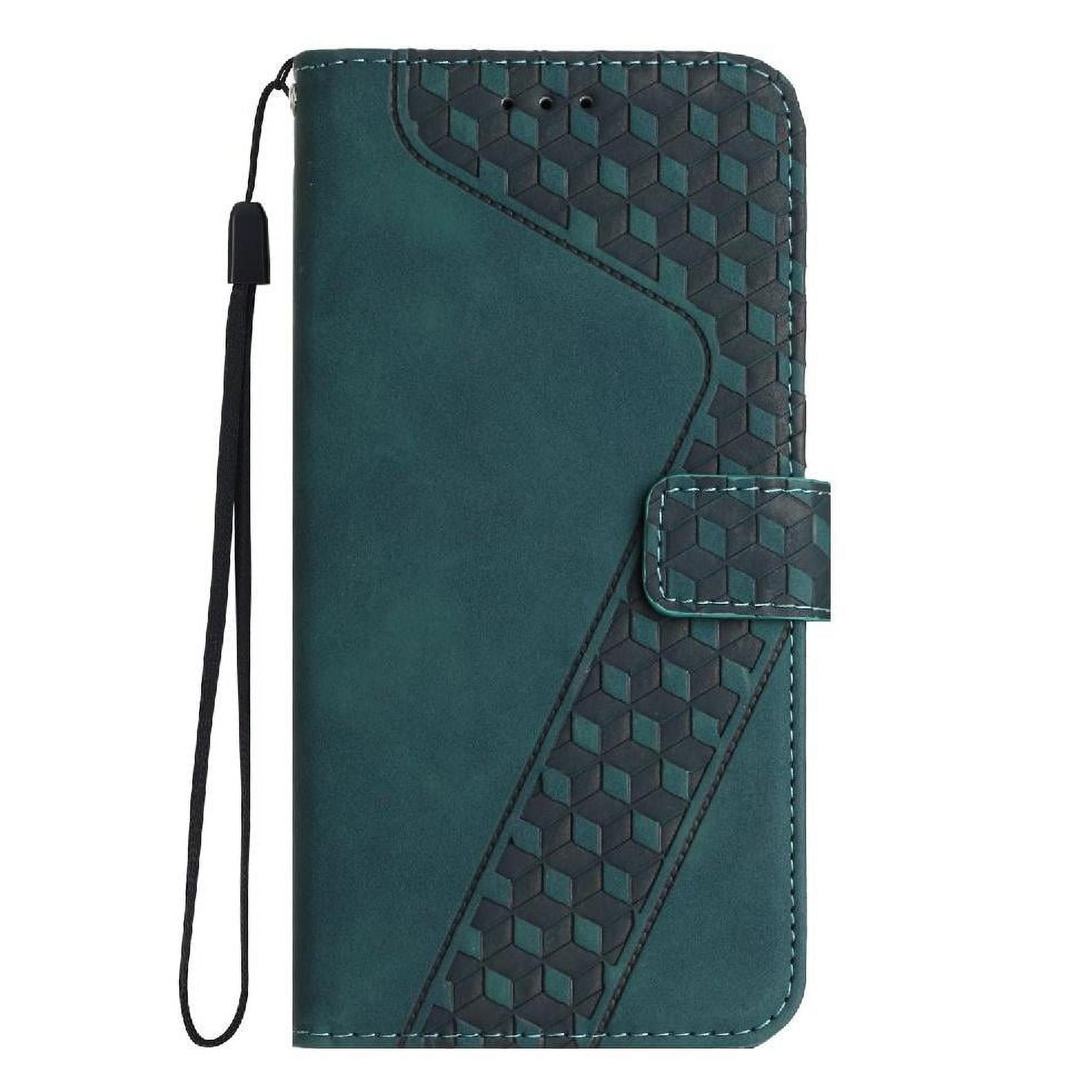 Foxdock - Funda Tipo Cartera Para Xiaomi Poco C75 Con Tarjetero, Bolsillo Para Billetes, Soporte, Cierre Magnético Y Correa Para La Muñeca, Funda Tipo Folio Con Textura Geométrica Verde