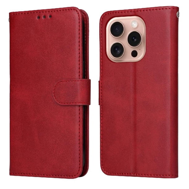 Funda Billetera para iPhone 16 Pro Max con Porta Tarjetas y Soporte Ajustable Rojo