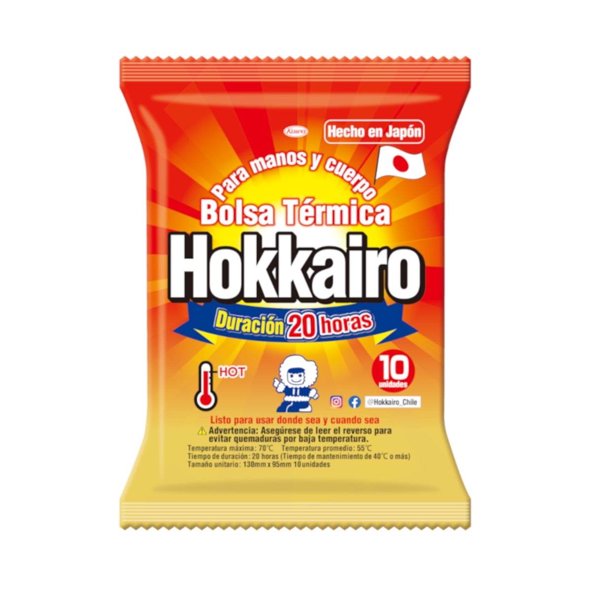 Hokkairo - Bolsa Térmica Portátil 10 Unidades - Guatero 20 Horas Continuas.