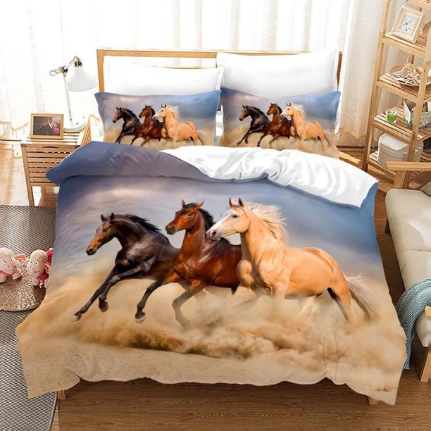 Running Horse Steed Animal Quilt Duvet Cover Set Bed Linen3-Piece Bedding Set