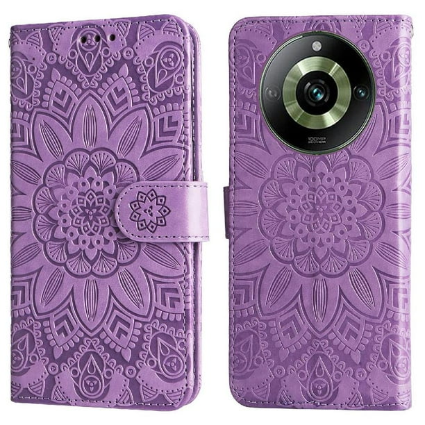 Funda tipo cartera FOXDOCK para Realme 11 Pro Plus , diseño girasol en relieve, cuero PU, cierre magnético, soporte y tarjetero