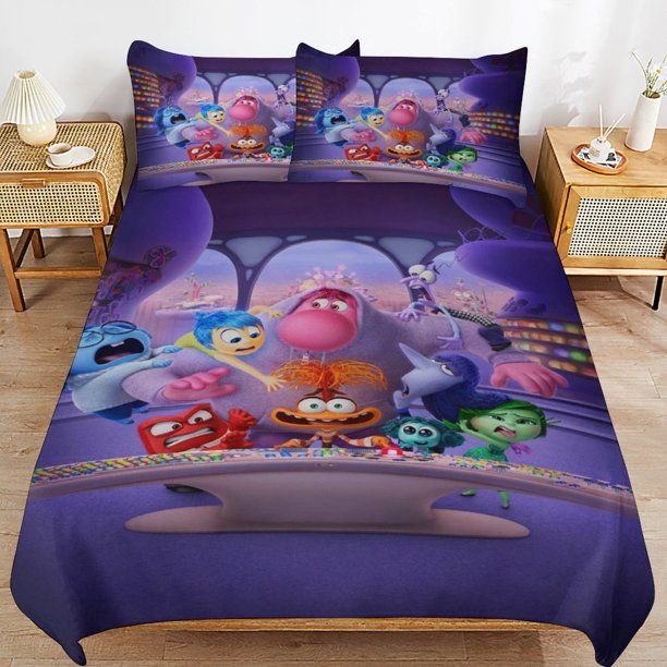 x512 Inside Out 2 Bed Duvet Cover Microfiber Bedding Sets 3D Printed Lightweight 3 Piece Comforter Sets, 1 Duvet Cover And 2 Pillow Shams for Kids Boys Girls 90"x90" jn512