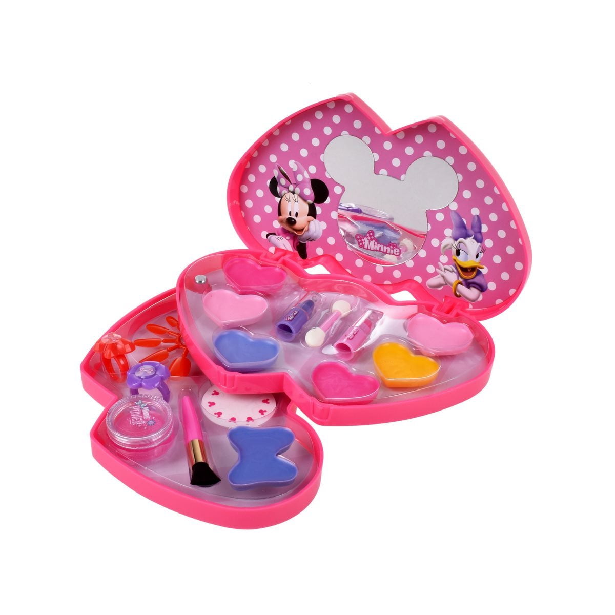 Cosmetiquero Minnie 2 Pisos Corazón Con Maquillaje Brillante