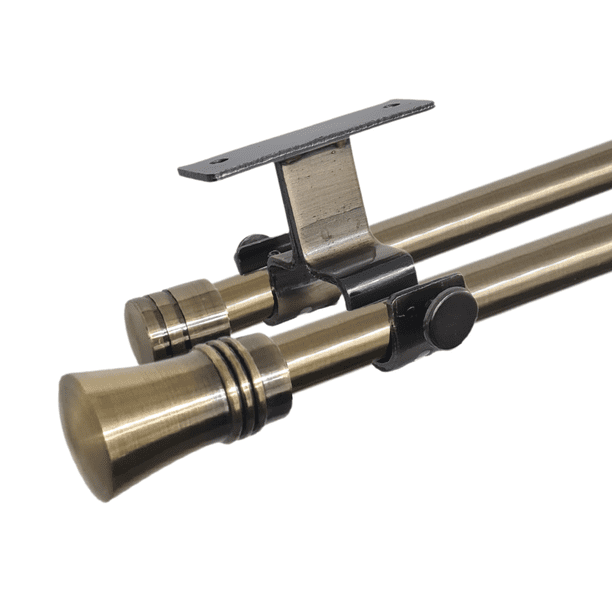 Set Doble De Barras Para Cortina Extensible 170-320 Cm De Metal Diámetro 16/19 Mm Soporte De Techo Terminal Cónico Color Bronce