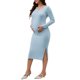 thumbnail image 4 of INSPIRE CHIC Vestido de Maternidad para Mujeres con Abertura, Manga Larga, Cuello Henley, Botones, Ajustado, Tejido de Punto Acanalado, Sesión de Fotos de Embarazo, 2XL Azul, 4 of 6