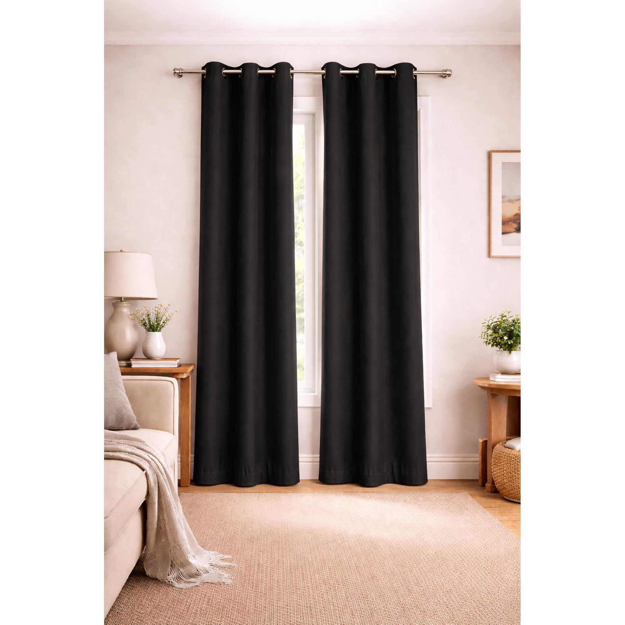 Clems - Cortina 100% Blackout De Tela Engomada 2 Paños Negro