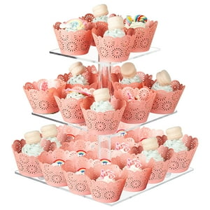 Malltradecl - 3 Piso Acrílico Soporte De Exhibición Porta Cupcakes-Cuadrado