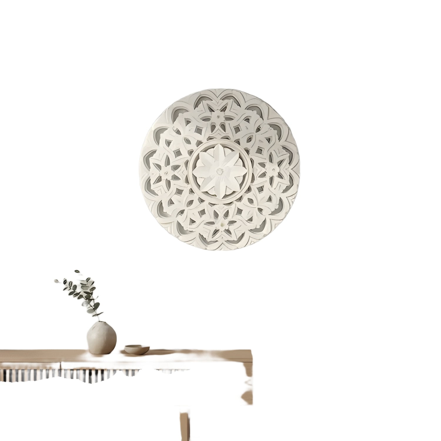 Genérico - Cuadro Mandala Madera 50x50 Cm Blanco Beige